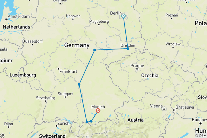 Carte du circuit Vista allemande avec Oberammergau - Faith- Based Travel