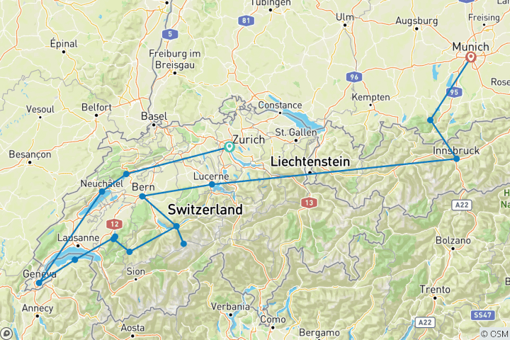 Carte du circuit La Suisse spectaculaire avec Oberammergau - Voyage religieux