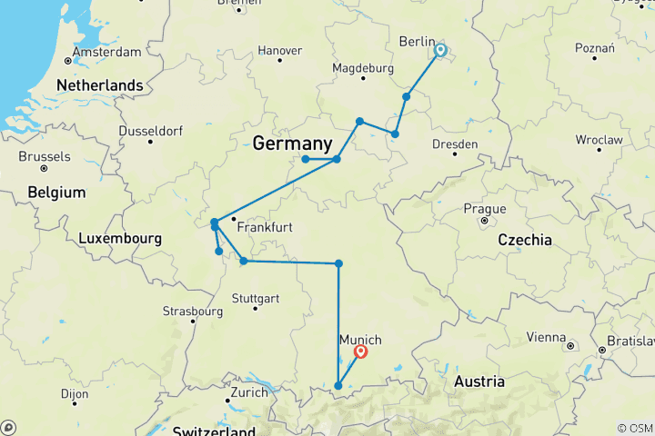 Carte du circuit La Réforme européenne et Oberammergau - Faith- Based Travel