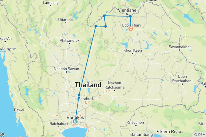 Map of North Isaan and the Mekong, Small Group Tour