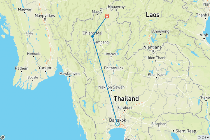 Carte du circuit Bangkok et le Triangle d'or, visite en petit groupe