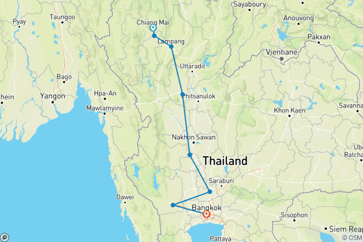 Map of Treasures of Thailand 8 Days - Chiang Mai to South, Small Group Tour (English Only)