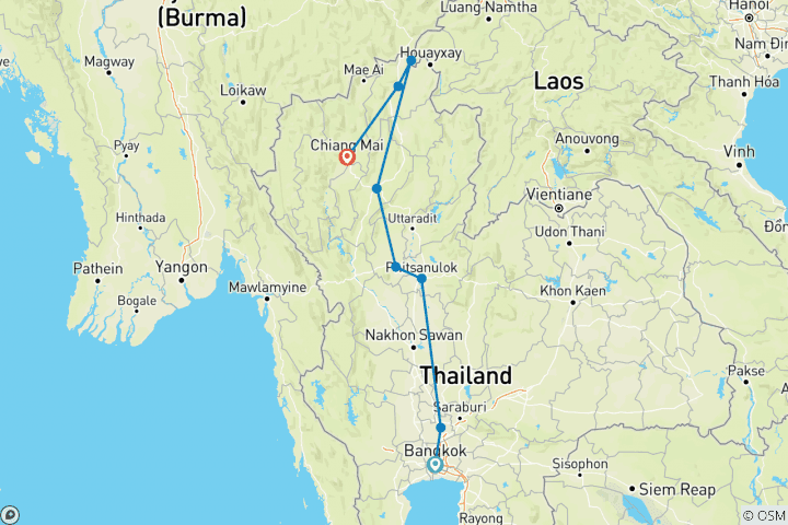 Carte du circuit 9 jours d'exploration de la Thaïlande - De Bangkok au Nord, excursion en petit groupe (en anglais uniquement)