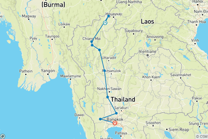 Carte du circuit Grand Tour de Thaïlande de 10 jours, excursion en petit groupe (en anglais uniquement)