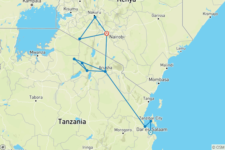 Mapa de Lo más destacado de Kenia y Tanzania - Alojamiento 2024