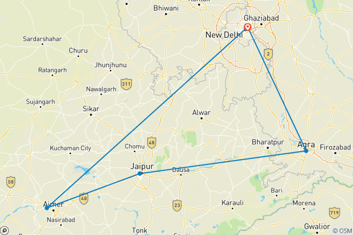 Kaart van Gouden Driehoek Met Pushkar Kamelenbeurs 2019