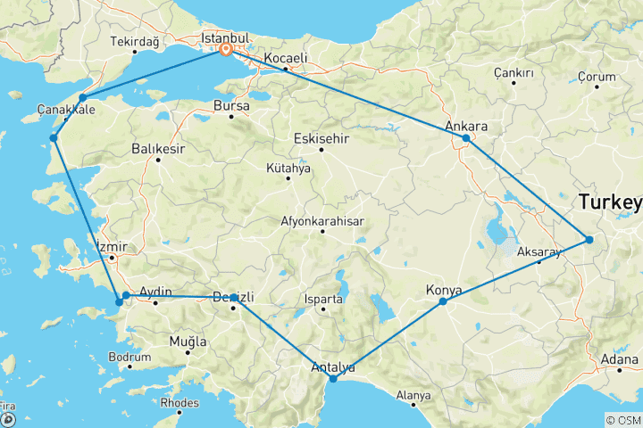 Map of 13-day Best of Turkey (Small Group Tour)