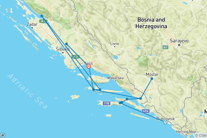 Map of Croatian Coastal Cruising: Dubrovnik to Split (Aurora)