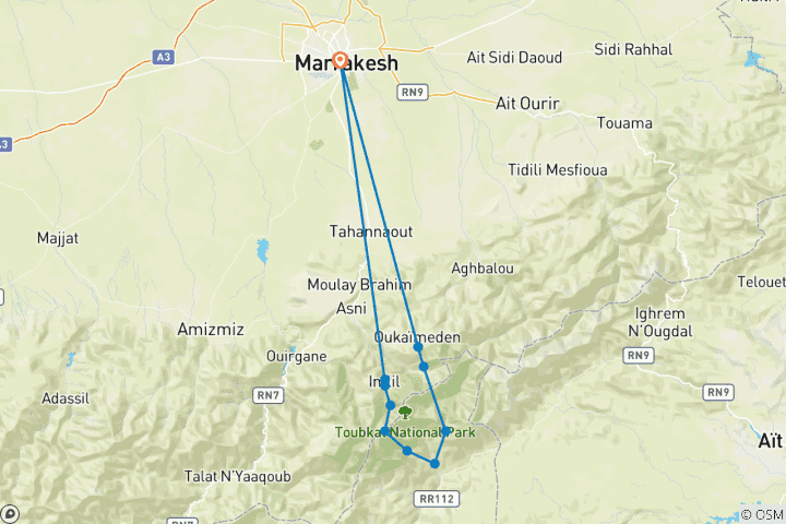 Karte von Mount Toubkal Trek - 8 Tage
