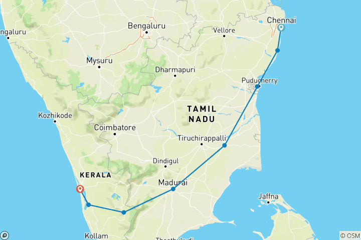 Carte du circuit Inde du Sud classique