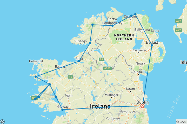 Map of 5-Day Northern Ireland & Atlantic Coast Small-Group Tour from Dublin