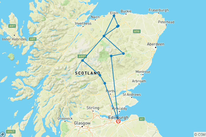 Map of 3-Day Speyside Whisky Trail Small-Group Tour from Edinburgh