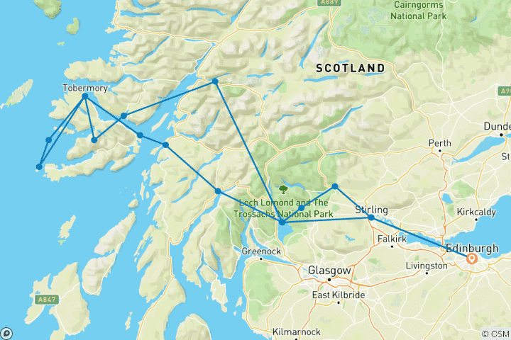 Carte du circuit Circuit en petit groupe de 4 jours à Mull, l'île d'Iona et les West Highlands au départ d'Édimbourg