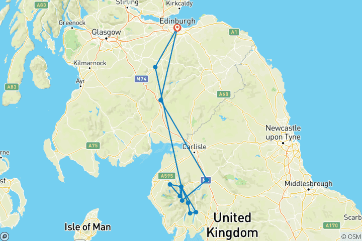 Map of 3-Day Lake District Explorer Small-Group Tour from Edinburgh