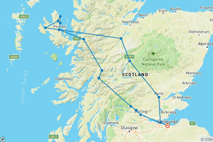 Carte du circuit Circuit de 3 jours en petit groupe sur l'île de Skye au départ d'Édimbourg