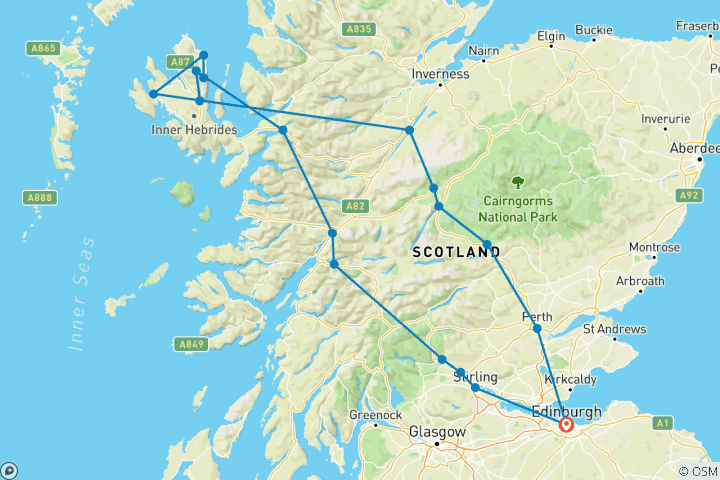 Mapa de Desde Edimburgo: 3 días en la isla de Skye