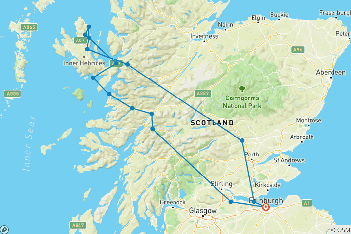 Kaart van Rondreis naar Isle of Skye & de West Highlands - in kleine groep - vanuit Edinburgh - 4 dagen