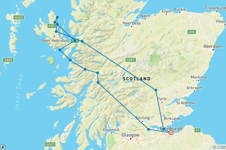 Karte von 4-tägige Isle of Skye & West Highlands Kleingruppenreise ab Edinburgh