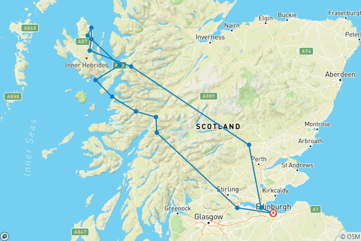 Carte du circuit Circuit de 4 jours en petit groupe de l'île de Skye et des West Highlands au départ d'Édimbourg