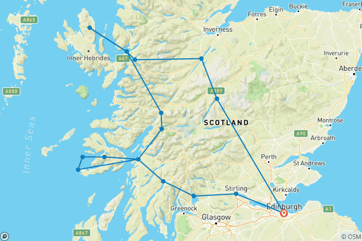 Carte du circuit Circuit de 5 jours en petit groupe à Iona, Mull et l'île de Skye au départ d'Édimbourg