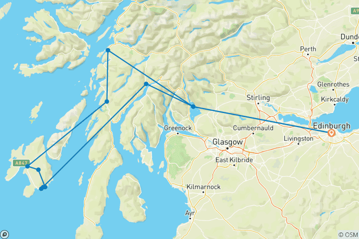 Carte du circuit Circuit de 4 jours en petit groupe sur Islay et la côte du whisky au départ d'Édimbourg, entrées incluses