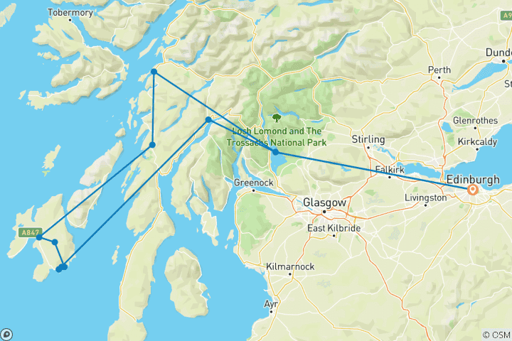 Carte du circuit Circuit de 4 jours en petit groupe sur Islay et la côte du whisky au départ d'Édimbourg, entrées incluses