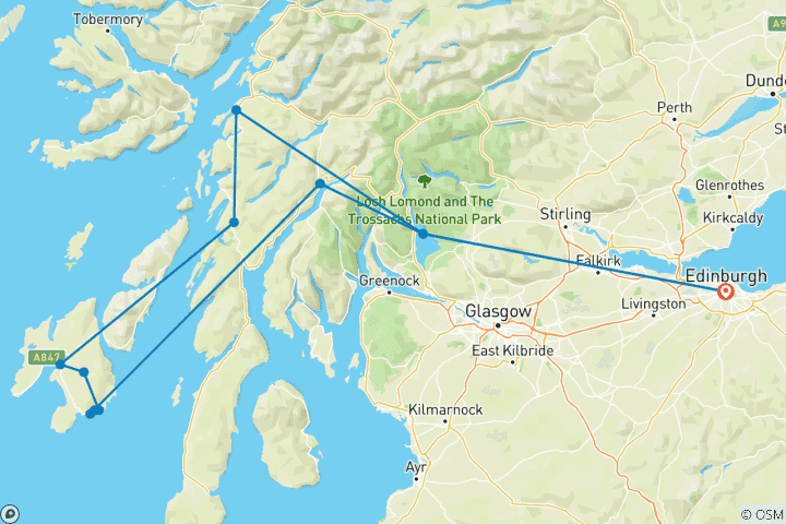 Carte du circuit Circuit de 4 jours en petit groupe sur Islay et la côte du whisky au départ d'Édimbourg, entrées incluses
