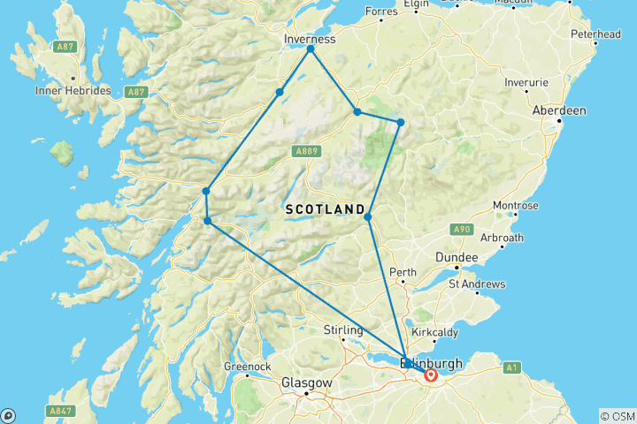 Map of 2-Day Loch Ness, Inverness & the Highlands Small-Group Tour from Edinburgh