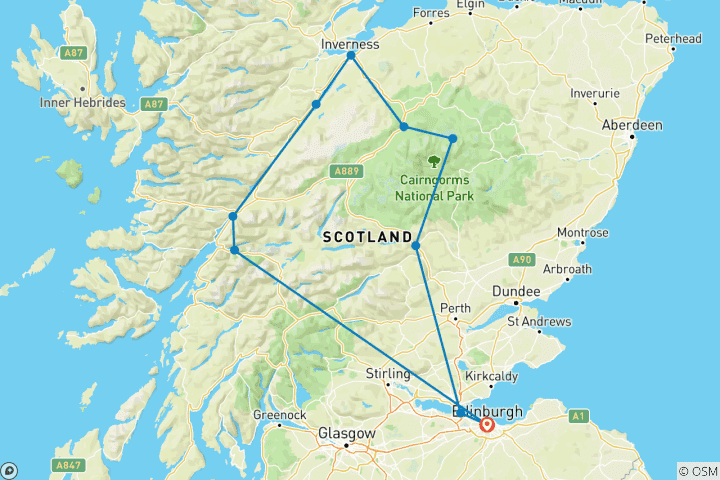 Kaart van Loch Ness, Inverness & de Highlands - een rondreis in kleine groep - vanuit Edinburgh - 2 dagen