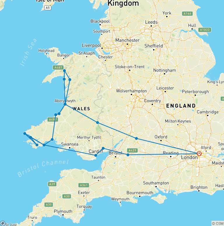 Map of Discover Wales 5-Day Small-Group Tour from London