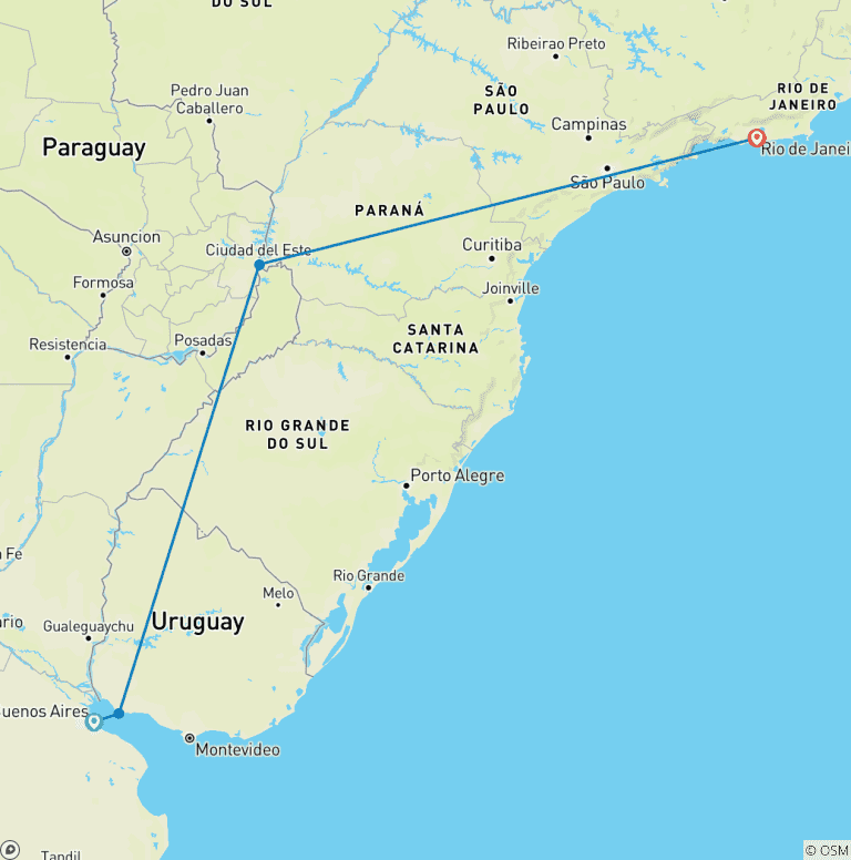 Map of Best of Argentina, Uruguay & Brazil (4 destinations)