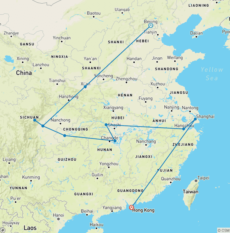 Map of Best of China & the Yangtze River with Hong Kong
