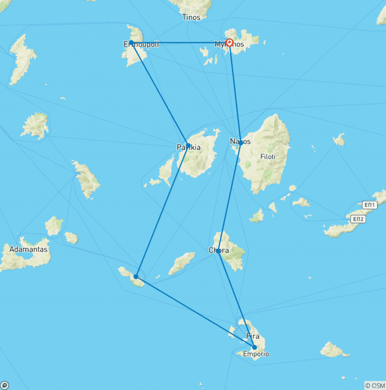 Map of Sailing Greece - Mykonos to Mykonos