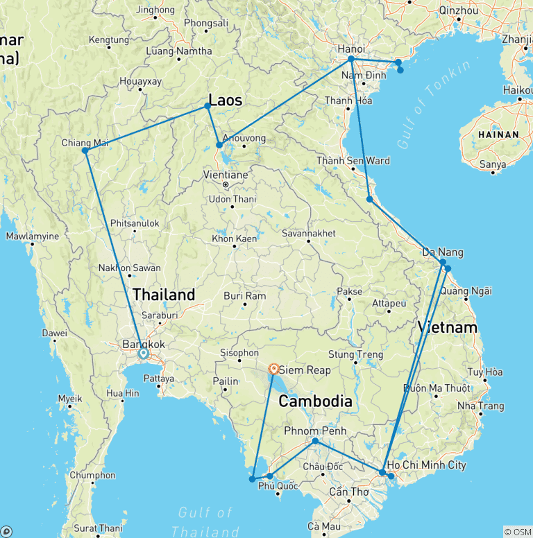 Map of 31-Day Southeast Asia Adventure: Thailand, Laos, Vietnam, and Cambodia