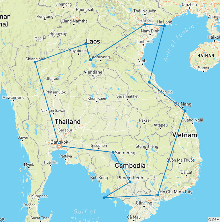 Map of 31-Day Southeast Asia Adventure: Thailand, Laos, Vietnam, and Cambodia
