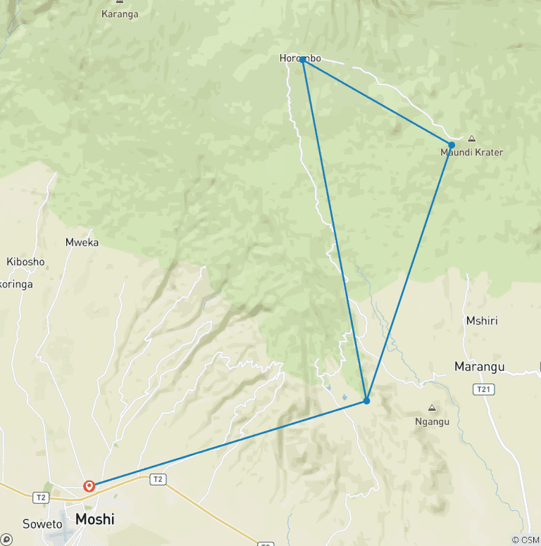 Map of Mt Kilimanjaro Trek - Marangu Route