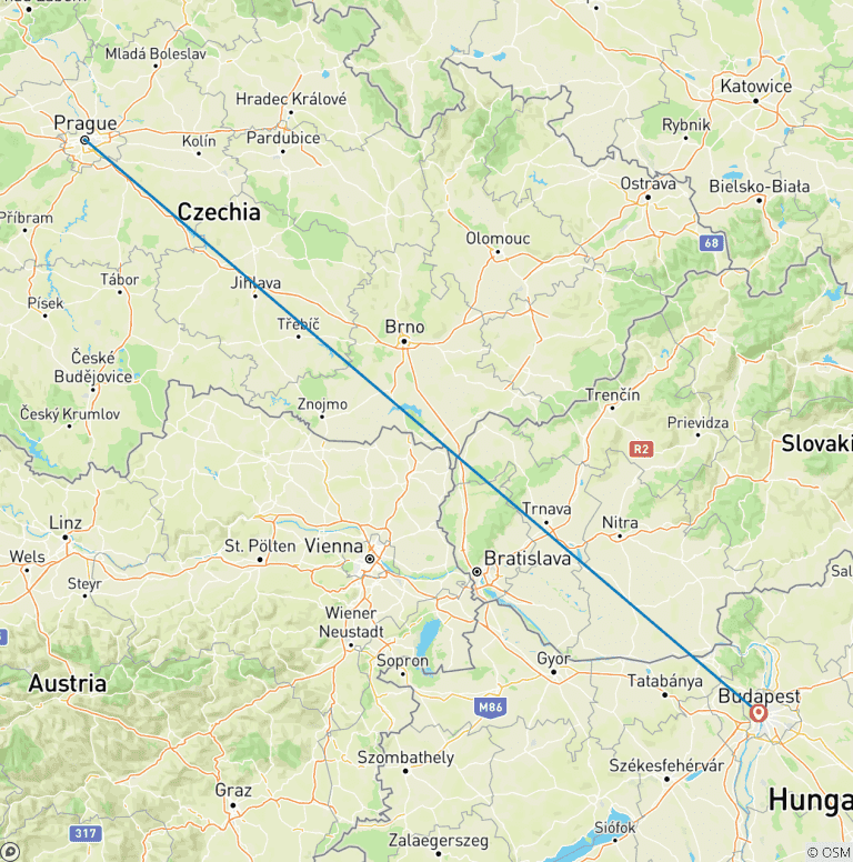 Map of Prague & Budapest
