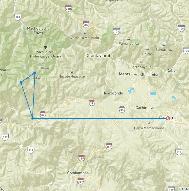 Map of Salkantay Trek 2D/1N