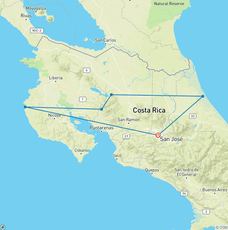 Map of Essential Costa Rica - Package with Guanacaste