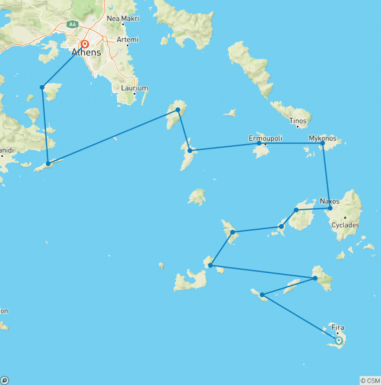 Map of Sailing Greece - Santorini to Athens