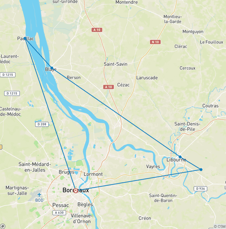 Map of New Year in the Bordeaux region (port-to-port cruise)