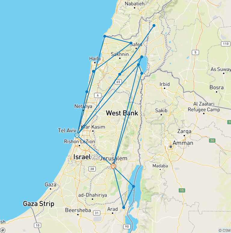 Map of Classical Israel Tour Package, 7 Days