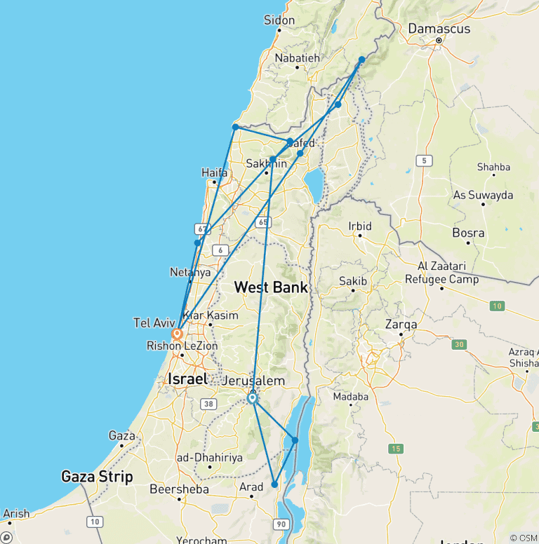 Map of Jewish Israel Tour Package, 7 Days