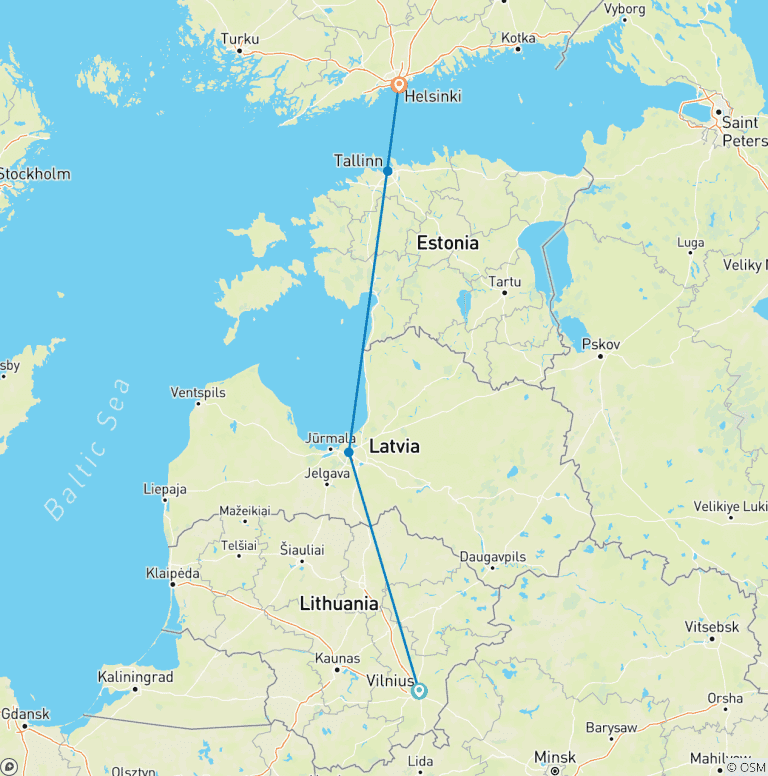 Map of Baltics and Scandinavia in 10 Days (Guaranteed Departure)