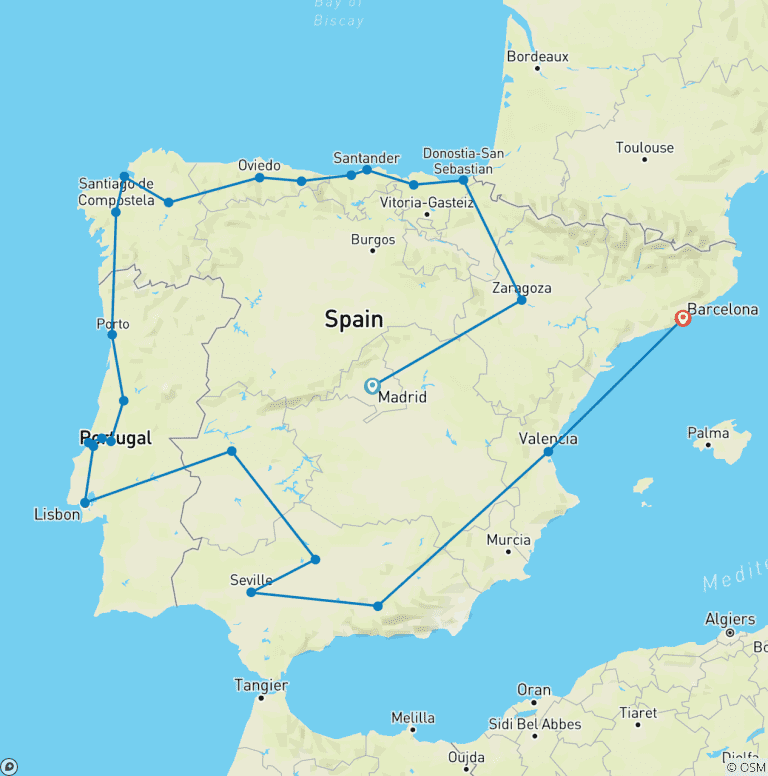 Map of 20-Day Iberian Tour From Madrid