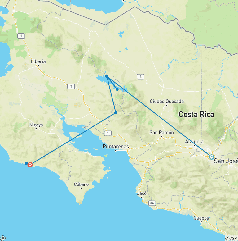 Map of Tropical Costa Rica  (San Jose to Guanacaste) (2025)
