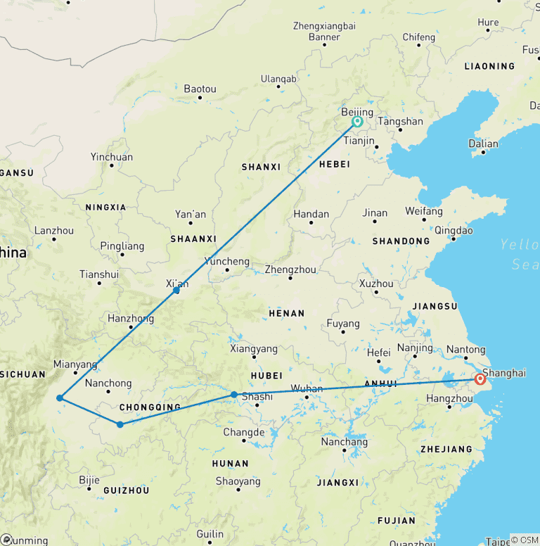 Map of Two Weeks Impression China Trip: Small Group & Luxury Hotels, Included Entrance Fee