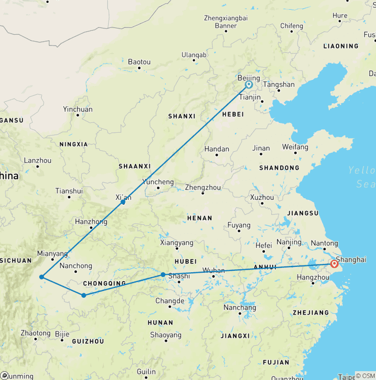 Map of Two Weeks Impression China Trip: Small Group & Luxury Hotels
