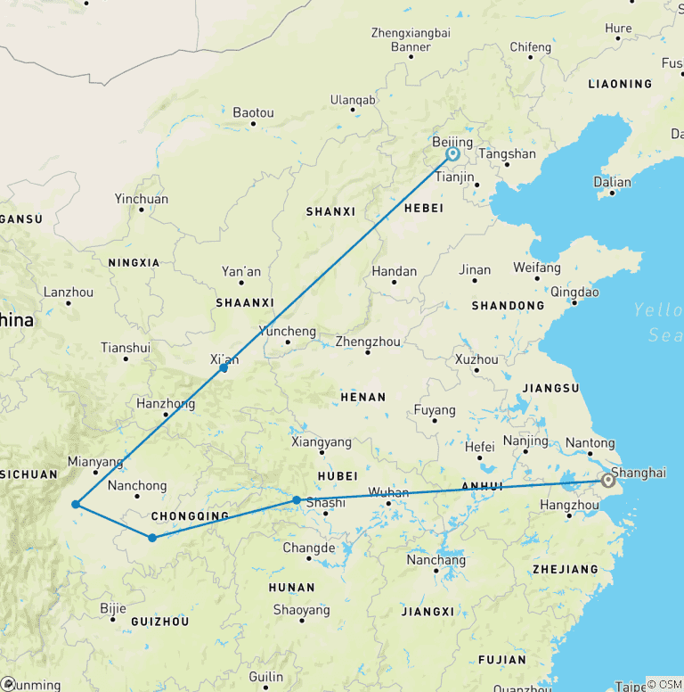 Map of Two Weeks Impression China Trip: Small Group & Luxury Hotels, Included Entrance Fee