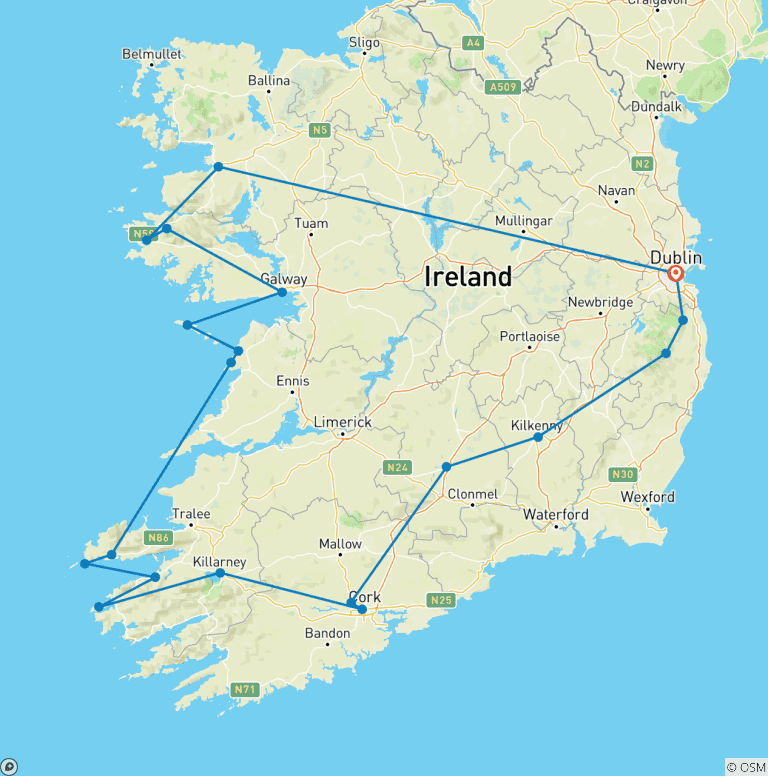 Map of 10 Day Wild Irish Experience  - Small Group Tour